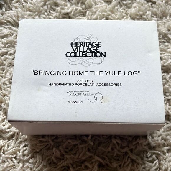 Dept 56 Dickens' Village #55581 "Bringing Home the Yule Log" 3-Piece Hand-Painte - Picture 2 of 11